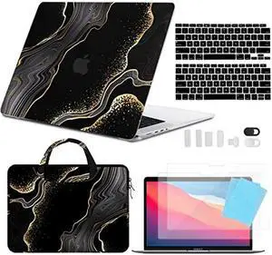 GABraden Compatible with MacBook Air 13 inch Case 2020 2019 2018 Release (A2337 M1 A2179 A1932),with Touch ID&2 Pack Keyboard Protectors,Webcam&Bag&Screen Protector (Black-1391 Marble)