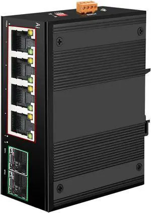 6-Port Industrial Gigabit PoE+ Switch | 4 Ports PoE + 2×1000Mbps SFP | DIN-Rail Mount | IP40/EMC Metal Housing+LPP/BSP/VLAN | 802.3af/at,65W,-40 to 80 Celsius for VoIP, RV, Truck& Harsh Environments