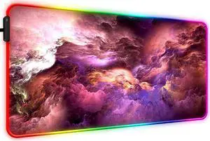 JIANG100 Nebula LED RGB Mouse Pad, Gaming Large XXL Light Up Mousepad, Long Glowing Computer Laptop and Keyboard Desk Mat for Men and Women