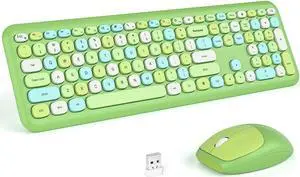 KNOWSQT Wireless Keyboard and Mouse Combo, Pale Green Full-Sized 2.4G Silent Keycap Colorful Keyboards, USB Dongle Plug Play, Laptop, Windows, PC, Mac, Desktop
