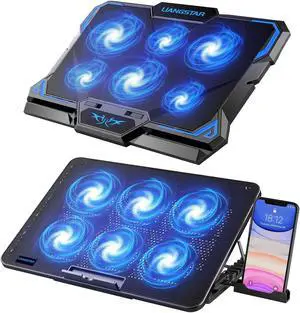 LIANGSTAR Laptop Cooling Pad with 6 Quiet Led Fans for Gaming Working with Phone Holder