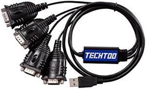 TECHTOO 4 Port Professional FTDI CHIP USB to RS232 Serial Cable DB9 Serial Adapter Converter 9-Pin Male to Male with Hexnuts (W/Hexnuts, 4 RS232 Port)
