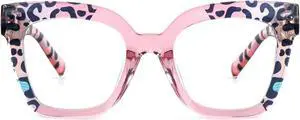 Zeelool Square Blue Light Glasses for Women Pink Leopard Glasses Stylish Designer Full Eyewear Glasses Anti Blue Light Malcolm VFT0269-16B Pink-Tortoise