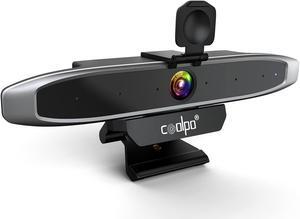 COOLPO Video Conference Camera 4K Webcam, Smart Gesture-Control Focus, AI Auto-framing w/ 110deg FoV, Noise Reduction & Echo Cancellation 6 Microphones, for Video Conferencing Streaming, w/Cover
