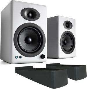 Audioengine A5+ Plus Powered Bluetooth Speakers and DS2 Desktop Speaker Stands Bundle (White)