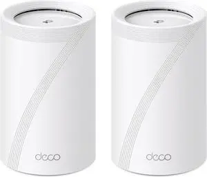 TP-Link Tri-Band WiFi 7 BE10000 Whole Home Mesh System (Deco BE63) | 6-Stream 10 Gbps | 4 x 2.5G Ports Wired Backhaul, 4x Smart Internal Antennas | VPN, AI-Roaming, MU-MIMO, HomeShield (2-Pack)