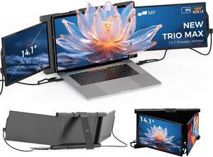 Trio Max Mobile Pixels New Triple Monitor for 15"-17" Laptop, FHD 1080P Laptop Monitor Extender for Mac/Windows/Android, USB Type C/HDMI, 2x14.1'' Screen Extender Portable Laptop (Includes Kickstand)