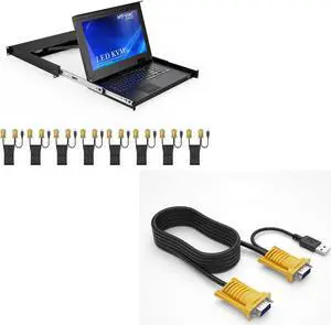 MT-VIKI 8 Port VGA KVM Console + 10ft VGA KVM Cable, DIP Switch, Push Button, Manual, Black