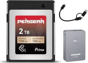 PERGEAR 2TB Cfexpress Type B Memory Card, Up to 1750MB/s Max Read Speed and 1300 MB/s Sustained Write Speed for Video and Photo, Support Nikon Z8 8K 60p N-RAW Recording + Card Reader