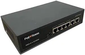 PoE Texas PoE Switch 4 Port - 802.3af/at Power Over Ethernet with 4 PoE+ Ports, 2 LAN Uplink, VLAN & Extender - 65W High Speed Unmanaged Wired Network Switch - Security Cameras, WAPs & More