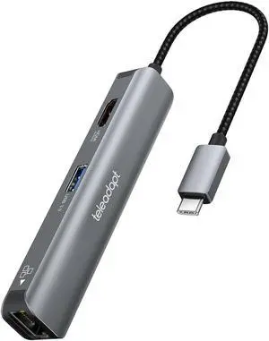 Teleadapt USB Type-C 5-in-1 Hub Adapter. 4K HDMI, 1Gbps Ethernet, 3 x USB 3.0 5Gbps Data Ports. Ideal for MacBook Air/Pro, iPad Pro, Dell XPS