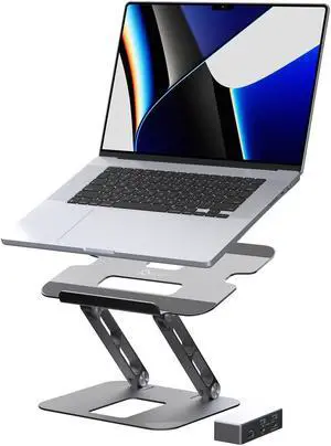 j5create Laptop Stand with USB C 4K HDMI Display Hub - 2 USB A 5Gbps, PD 100W with USB-C 5Gbps | Aluminum Computer Riser for MacBook and Windows Notebook (JTS327)