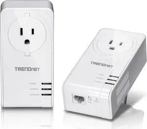 TRENDnet Powerline 1300 AV2 Adapter with Built-in Outlet Adapter Kit, Includes 2 x TPL-423E Adapters, IEEE 1905.1 & IEEE 1901, Gigabit Port, Range Up to 300m (984 ft), White, TPL-423E2K