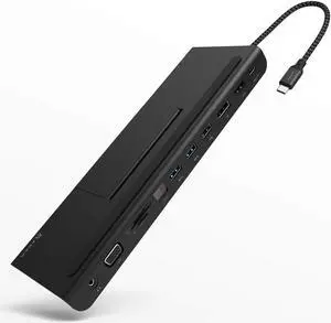 ADAM elements Hub Pro USB-C Docking Station - HDMI, VGA, DisplayPort - Ethernet - 3X USB Ports - USB-C with PD - SD and microSD Card Readers - 3.5 mm Audio Out - Built-in Phone Stand