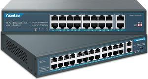 YuanLey 18 Port PoE Switch Bundle with 26 Port PoE Switch, 2 Uplink Gigabit, 250W/400W Built-in Power, 802.3af/at, Rackmount Unmanaged Plug and Play