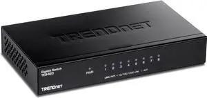TRENDnet 8-Port Gigabit Desktop Switch, TEG-S83, 8 x Gigabit RJ-45 Ports, Ethernet Splitter, 16Gbps Switching Capacity, Fanless Design, Metal Enclosure, Lifetime Protection, Black