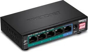 TRENDnet 5-Port Gigabit Long Range PoE+ Switch, 4 x Gigabit PoE+ Ports, 1 x Gigabit Port, 32W PoE Budget, 10Gbps Switching Capacity, Extends PoE+ 200m (656 ft), Lifetime Protection, Black, TPE-LG50