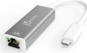 j5create USB-C to 2.5G Ethernet Adapter, RJ45 LAN 2.5 Gigabit Network to USB Type C/Thunderbolt Converter, Compatible for MacBook Pro/Air, Tablets, Dell XPS, Surface Pro 7 (JCE145)