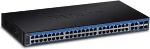 TRENDnet 52-Port Gigabit Web Smart Switch, 48 Gigabit RJ-45 Ports, 4 Shared Gigabit Ports (RJ-45 or SFP), VLAN, QoS, LACP, IPv6, Lifetime Protection, TEG-524WS,Black