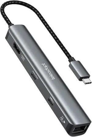 Teleadapt USB Type C Hub, 6-in-1 USBC HDMI Adapter with Ethernet, 5Gbps USB Type-C Data, 2 USB 3.0, USB Hub Power Delivery 100W Ideal for MacBook Pro/Air, iPad Pro, Dell XPS