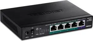 TRENDnet 5-Port Unmanaged 2.5G PoE+ Switch, Fanless, Compact Desktop Design, Metal Housing, 2.5GBASE-T Ports, IEEE 802.3bz, 55W PoE Budget, Black,Lifetime Protection,TPE-TG350