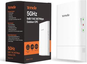 Tenda O1-5G 5.8GHz 867Mbps Outdoor Wireless Bridge, Point to Point Wi-Fi Bridge, 1KM Long Distance, Outdoor CPE with 2 * 9dBi Antenna, PTP/PTMP, IP65 Waterproof Enclosure
