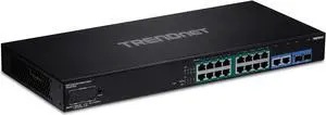 TRENDnet 18-Port Gigabit PoE+ Smart Surveillance Switch, TPE-3018LS, 16 x Gigabit PoE+ Ports, 2 x Gigabit Ports, 2 x SFP Slots, 220W PoE Budget, Managed Switch, Extend PoE+ up to 200m (656 ft)