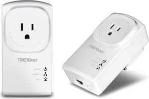 TRENDnet Powerline 500 AV Nano Adapter Kit With Built-In Outlet, Power Outlet Pass-Through, Includes 2 x TPL-407E Adapters, Plug & Play, Ideal For Smart TVs, Gaming, White, TPL-407E2K