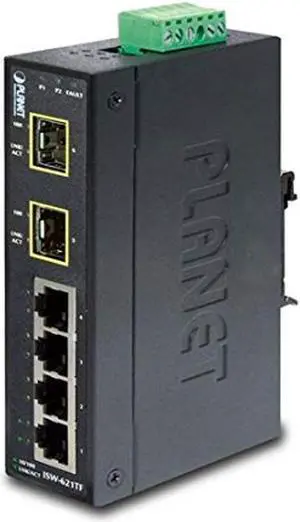 PLANET TECHNOLOGY ISW-621TF IP30 Industrial Ethernet Switch 4-Port 10/100Base-TX + 2-Port 100Base-FX SFP (SM/MM SFP) (-40~75C)