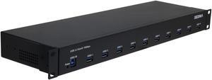 SEDNA - 19 Inch 1U Rack Mount 10 Port USB 3.2 Gen II Hub (10Gbps) with 5V 10A AC/DC Adapter
