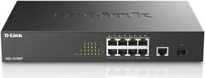 D-Link PoE Switch, 8 10 Port Unmanaged w/ 1 Gigabit Ethernet Port & 1 SFP Uplink Port, 125W PoE Budget Fanless Rackmount Plug N Play (DGS-1010MP), Black