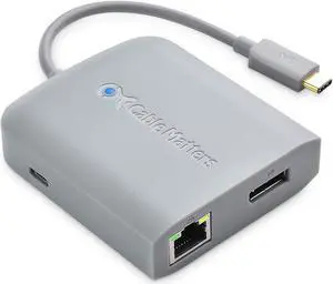Cable Matters USB C Hub DisplayPort, 4K@60Hz (USB C DisplayPort Hub), 100Mbps Ethernet, 2X USB, 60W Host Charging in Gray - Thunderbolt 4 / Thunderbolt 3 Port Compatible for MacBook Pro