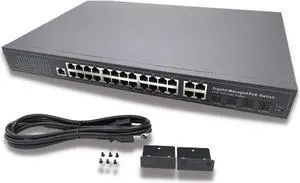 24-Port Rackmount Managed Network Switch - Layer 2 PoE+ Managed Switch (IEEE 802.3at) - 400W Gigabit 1 Gig Power Over Ethernet for Intelligent Buildings - Smart Support, IGMP, VLAN, QoS, DHCP