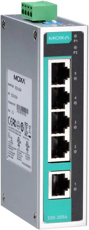 Moxa EDS-205A | Ethernet Switch, Unmanaged, 5 Port, IP30 Aluminum housing, EDS-205A Series