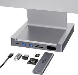 INVZI MagHub 8-in-1 USB C Hub for iMac 24 inch 2021/2023/2024, USB Hub Adapter for M1/M3/M4, 10Gbps USB-C & USB-A, Pop-Up SSD M.2 NVMe/SATA SSD Enclosure, SD/TF, Gigabit Ethernet