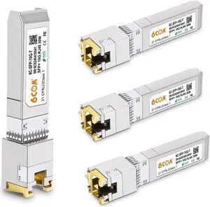 6COM 4Pack 1.25G/2.5G/5G/10GBase-T SFP+ Transceiver, 10G T SFP+ RJ45 Copper Module CAT.6a for Cisco SFP-10G-T-S, Ubiquiti UF-RJ45-10G, Fortinet, Netgear, D-Link, Supermicro, TP-Link, up to 30m