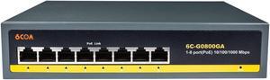 6COM 8 Port Gigabit PoE Switch, 8 PoE+ Ports 120W 1000Mbps, Plug & Play, 802.3af/at, Metal Fanless Unmanaged, Limited Lifetime Protection