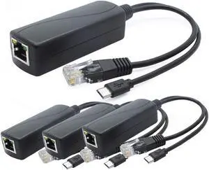 ANVISION 4-Pack 5V PoE Splitter, 48V to 5V 2.4A Adapter with Micro USB Plug, IEEE 802.3af Compliant, for IP Camera, Tablets, Dropcam or Raspberry Pi and More, AV-PS05-1