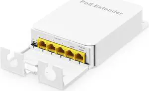 Outdoor Gigabit PoE Passthrough Switch, 1 PoE in 4 PoE Out Extender, IEEE802.3af/at/bt PoE Powered 90W, 10/100/1000Mbps Ethernet, Wall Mount Waterproof Plug and Play