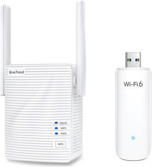 BrosTrend WiFi Extender AC1200 WiFi Booster and Signal Amplifier and BrosTrend WiFi 6 AX1800Mbps USB WiFi Adapter Dual Band WiFi Dongle 5GHz 1201Mbps + 2.4GHz 574Mbps USB-3.0 Wireless Adapter