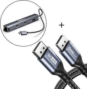 Bundle  2 Items: 6-in-1 USB C Hub & 8K DisplayPort Cable 1.4, Dockteck Type C Adapter | 6Ft DP to DP Ultra High Speed Display Port Cord(8K@60Hz, 4K@144Hz, HDR)