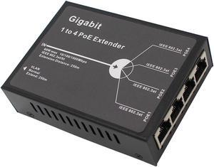 Gigabit POE Extender, 4 Channel PoE Repeater, RJ45 4 Port POE Splitter, 10/100/1000Mbps, PoE Amplifier, PoE Sourcing Ethernet Switch, IEEE 802.3at, 100/250m POE Extension