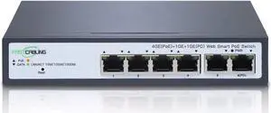 FASTCABLING PoE Passthrough Switch 4 Port, VLAN, QoS, Expand Network Port with Existed Cat5e/Cat6 Cable, Managed 60W PoE Powered Switch, IEEE802.3at/bt