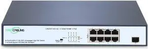 FASTCABLING 8-Port 2.5G PoE++ Switch with 10G Uplink, 8x100/1000M/2.5G RJ45 Ports, 90W/30W High Power PoE, 240W, 10G SFP+ Uplink, Plug & Play, Desktop/Wall-Mount