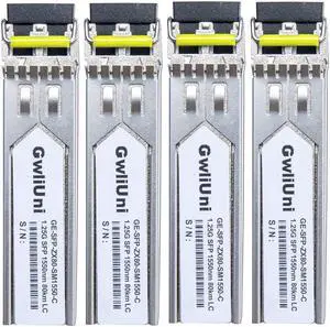 4Pcs 80km SFP 1.25G Single Mode Fiber Module Network Transceiver, 1550nm, Duplex LC for Cisco, Netgear, MikroTik, Ubiquity, DLink etc,