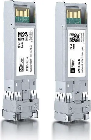 H!Fiber 10G Single Mode SFP+ LC Module, 10GBase-LR Fiber Transceiver for Cisco SFP-10G-LR, Meraki MA-SFP-10GB-LR, Ubiquiti UniFi UF-SM-10G, Mikrotik, Netgear, D-Link (SMF,1310nm,10km,DDM) 2 Pack