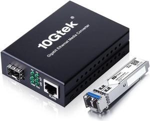 Fiber to Ethernet Media Converter, Gigabit Single Mode SFP LC Converter, 1000Base-LX to 10/100/1000M RJ45, SMF, 1310nm, up to 20km (12.4miles)