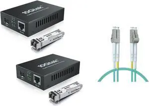 ipolex 3m (10ft) OM3 LC to LC Fiber Patch Cable &A Pair of BiDi Gigabit Multi-Mode LC Fiber to Ethernet Media Converter with 2*SFP Modules