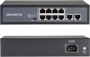 ONWOTE 8 Ports 120W(AC100-240V) Ethernet PoE Switch, 2 x Uplink Gigabit RJ45 Ports, Support 4K 8MP 5MP PoE IP Security Cameras, Add-on PoE Injector to PoE NVR System