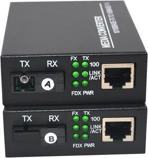 Primeda 10/100Mbps Ethernet Media Converters, Bi-Directional Single-Mode SC Fiber - A Pair of 10/100Base-TX to 100Base-FX up to 20Km(12.4mi)